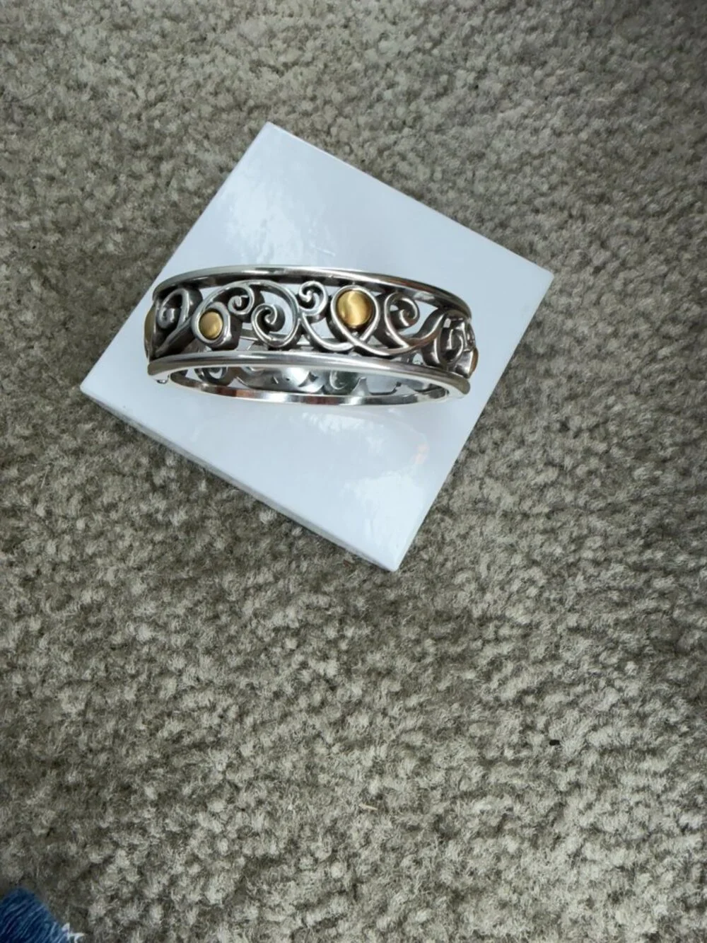 BRIGHTON Open Scroll Magnetic Hinged BRACELET w/gold tone circular bead accents